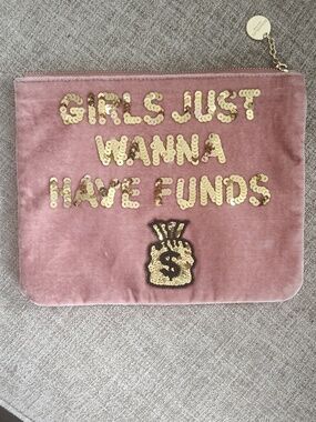 Bow & Drape Rose Velvet Sequin Cosmetic Pouch with Gold Accents Playful Design